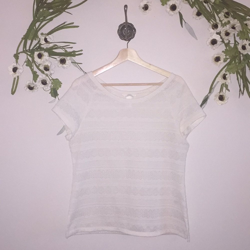 Cream, Knit Top with Crochet Detailing by …